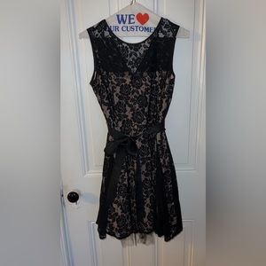 Lace, black dress with bow belt (remove-able) size 16.